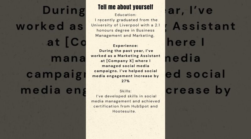 Tell me about yourself – Sample Answer  #interviewquestions interview skills